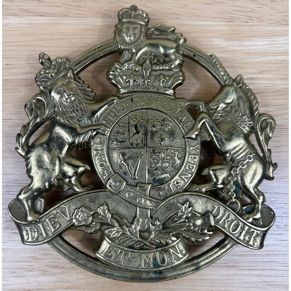 VTG Solid Brass Virginia Metalcrafters Kings Arms Trivet 1953 Lion Unicorn MCM